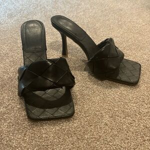 Black Vegan Leather Square Toe Heels - 8